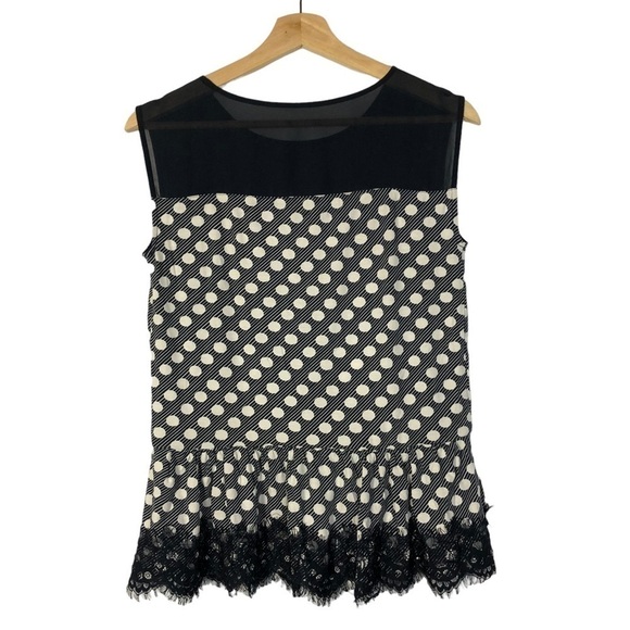 Ann Taylor Navy Blue & White Polka Dot Peplum Tank Top S - Picture 2 of 4